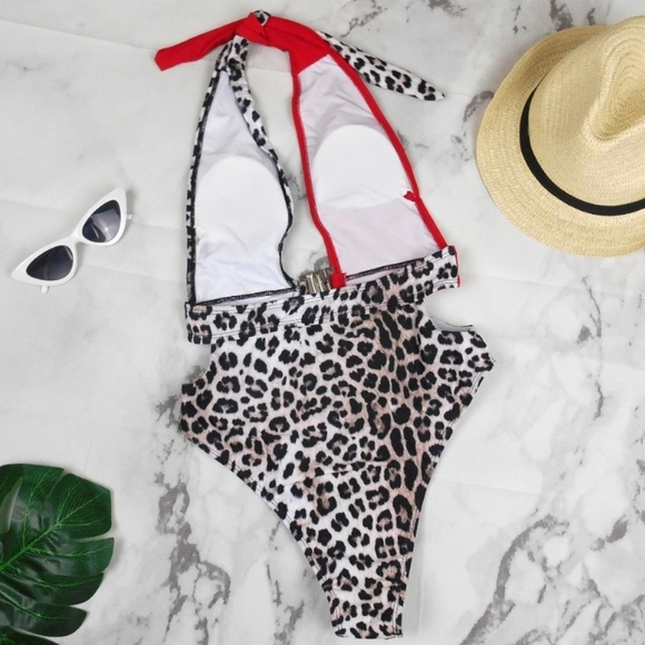 Red & Leopard Print Swimsuit - Picture 6 of 8